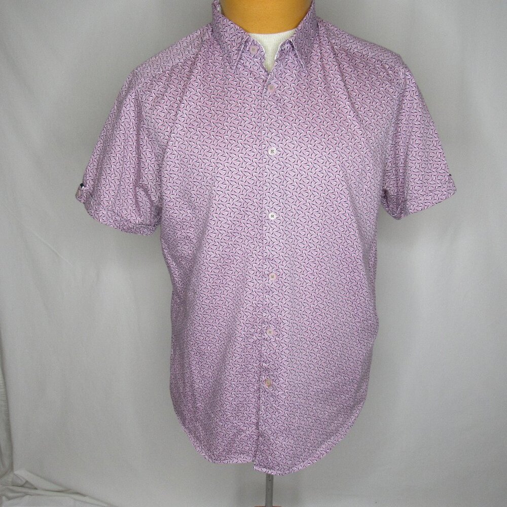 Ted Baker London Pink Geo Print NARNAR Short Sleeve Dress Shirt Men's 4 L Large